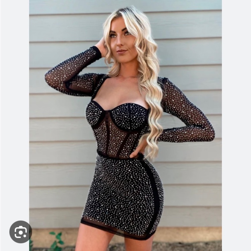 Champagne Night Black Rhinestone Dress